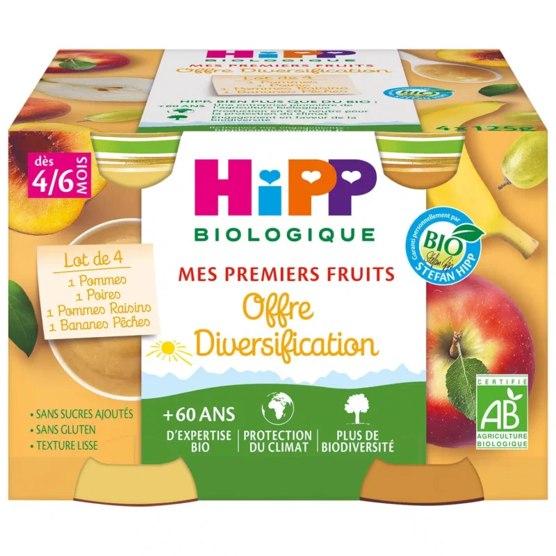 HIPP Offre Diversification Fruits dès 4-6 mois - 4x125g
