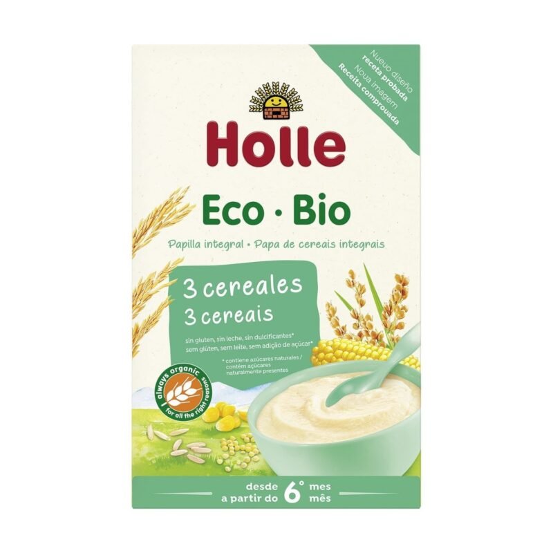 Choisissez Holle Bouillie Bio 3 céréales 6 mois+ pour une introduction naturelle et saine à l'alimentation solide de votre bébé. Disponible sur bebebio.ma au Maroc.