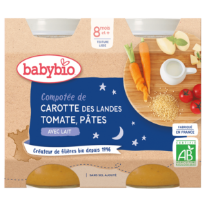 Babybio Bonne Nuit Compotée Carotte Tomate Pâtes 8mois+