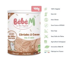 Bébé M Céréales cacao 8mois+ | 100% végétale | Sans lait | Sans gluten
