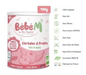 Bébé M Céréales & Fruits 6mois+ | 100% végétale | Sans lait | Sans gluten