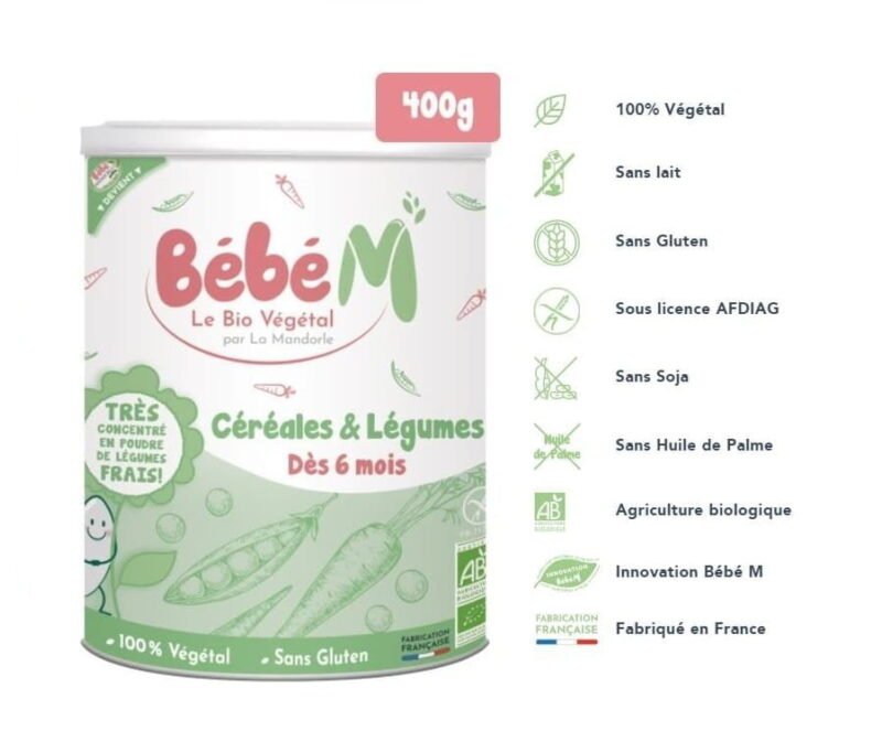 Bébé M Céréales & Légumes 6mois+ | 100% végétale | Sans lait | Sans gluten