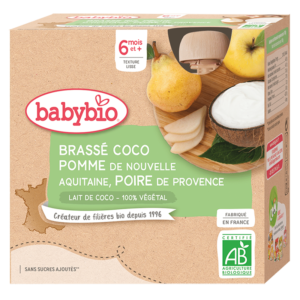 Babybio Brassé Coco Pomme Poire 4 Gourdes 6m+