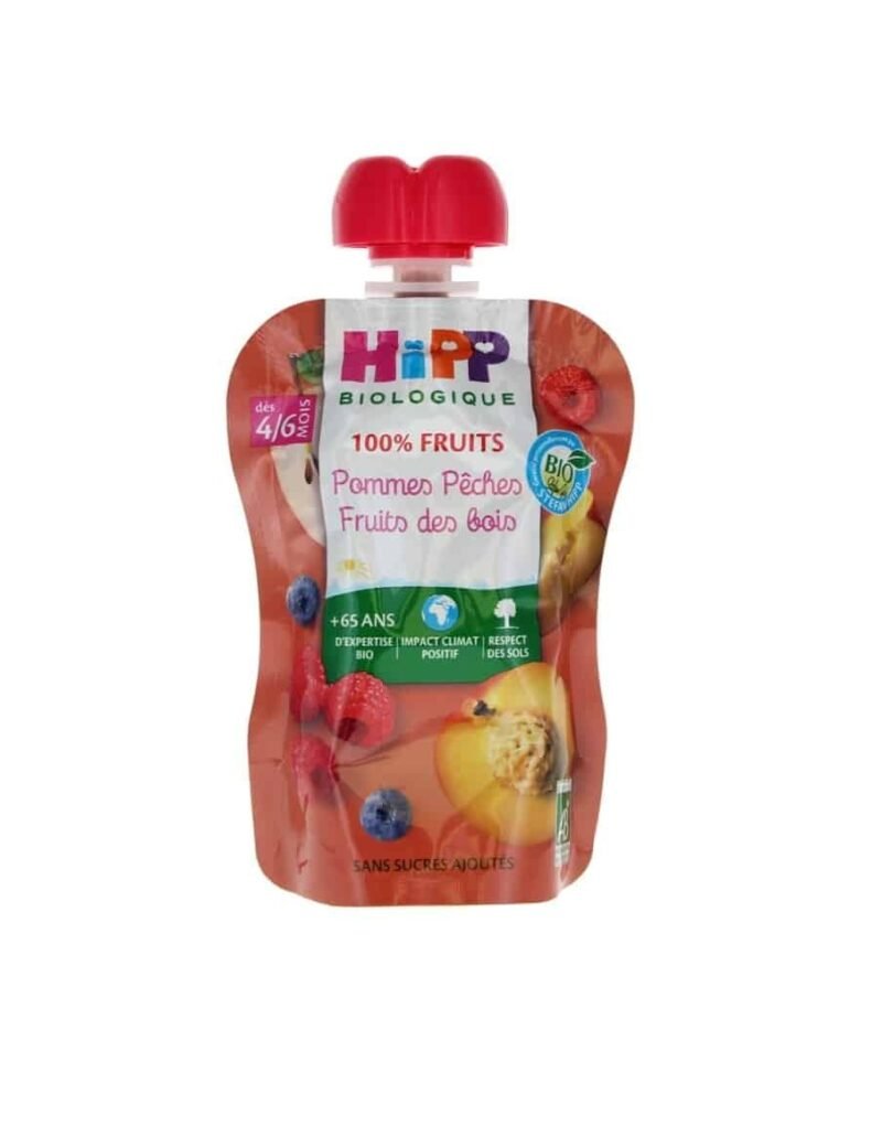 Hipp Bio 100% Fruits Pommes Pêches Fruits des Bois dès 4/6 Mois