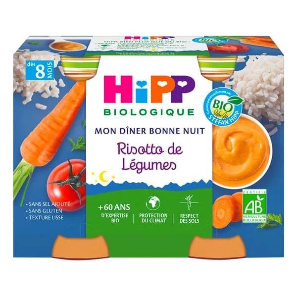 Hipp Petits pots risotto de légumes Bio 8m+