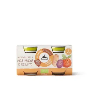 Alce Nero 2 pots aux pommes prunes et biscuits Bio 6m+