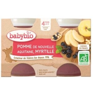 BabyBio Pomme de Nouvelle-Aquitaine et Myrtille 4mois+